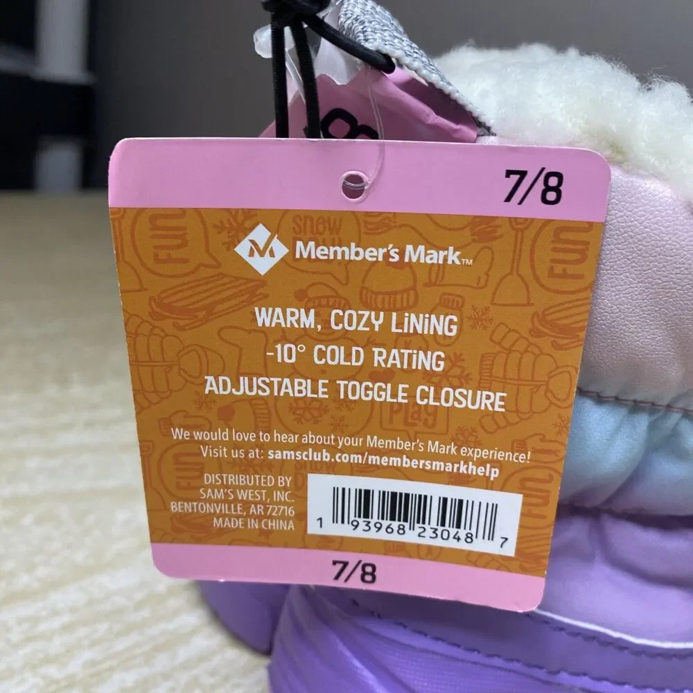 NWT MEMBERS MARK KIDS SNOW BOOTS 10 Degree Cold Rating Purple Size 7/8